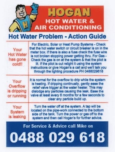 An informational "Action Guide" from Hogan Hot Water & Air Conditioning