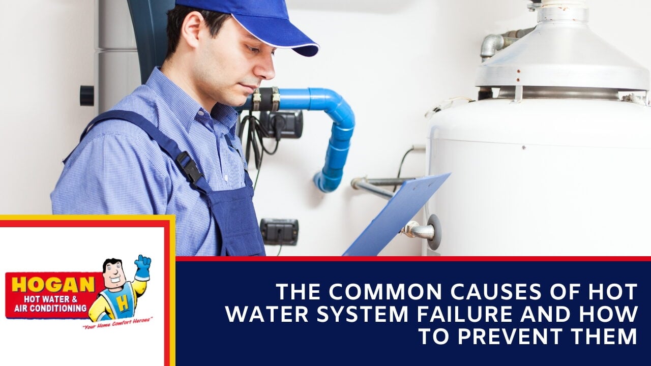 A technician in a blue cap and overalls reviewing a clipboard next to a white gas storage hot water unit.