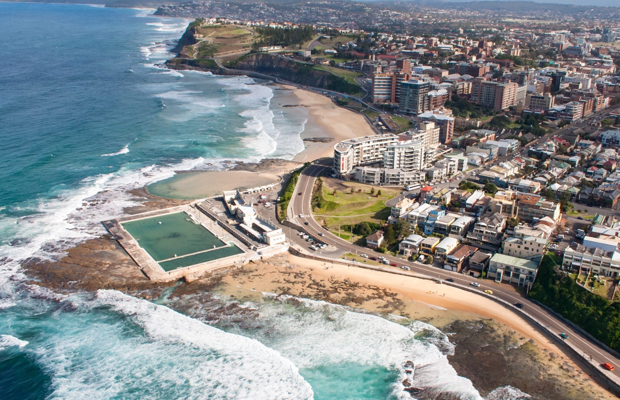 An aerial view of the Newcastle coastline in Australia