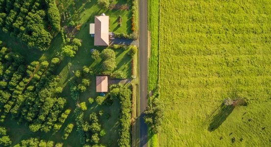 A bird's-eye aerial view of a rural landscape in Doyalson