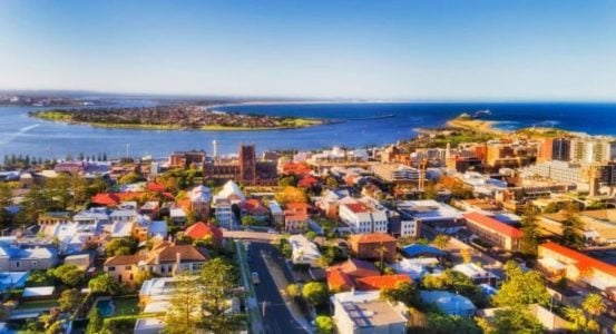 An aerial panoramic view of Newcastle, Australia