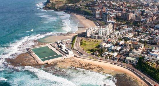 An aerial view of the Newcastle coastline in Australia